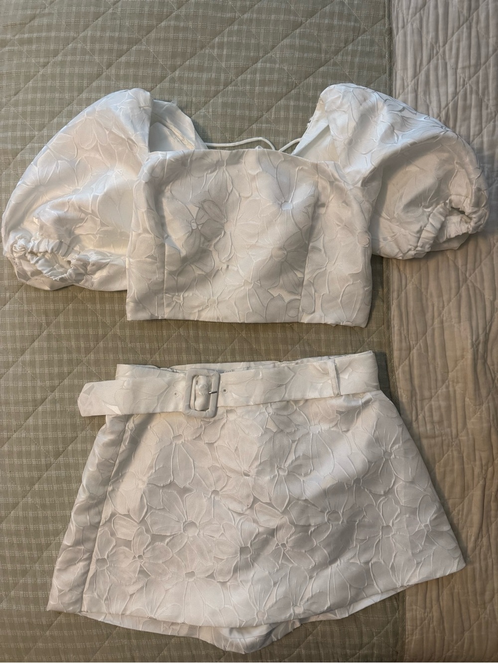 White Skort Set-Puff Sleeve